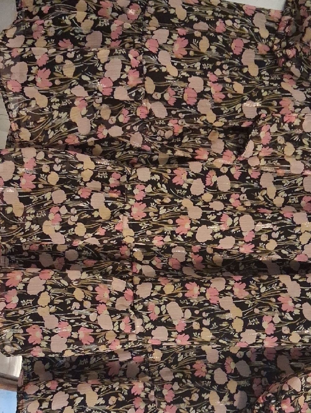 Womens Floral Long-Sleeve Ruffle Dress - Pink & Gold - Picture 3 of 4
